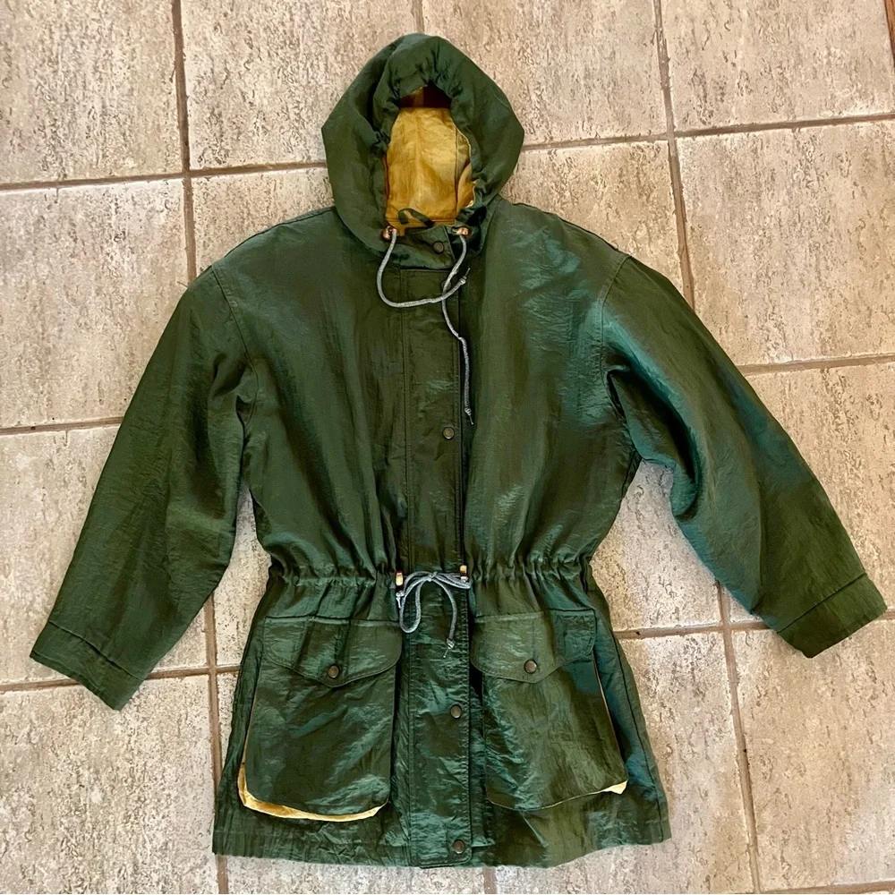 Eddie Bauer Utility Jacket Women's M Olive Green Hoodie WeatherEdge Coat Vintage